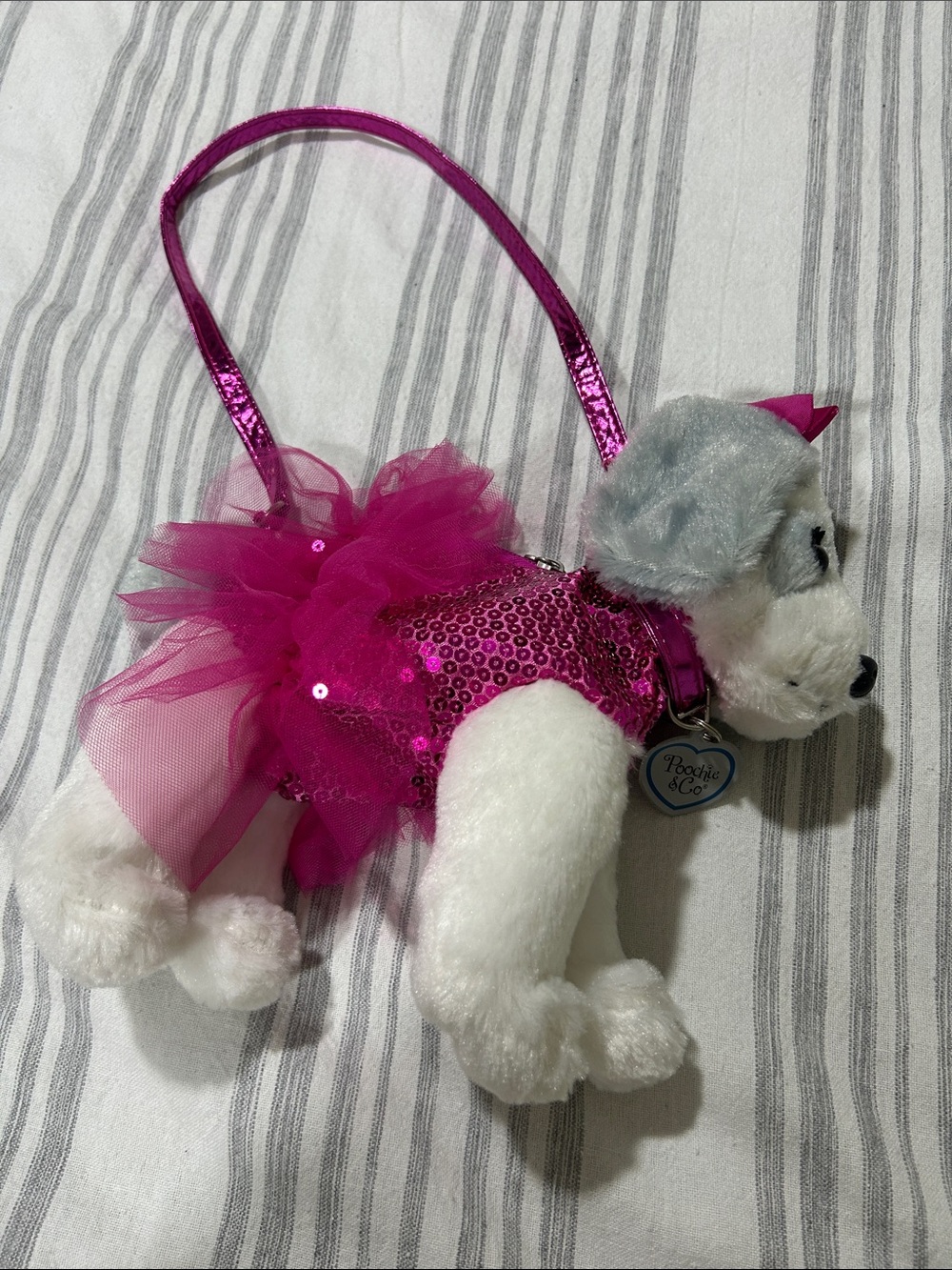 Poochie & Co plush Dog Shoulder Bag in Hot Pink Sequin & Tulle